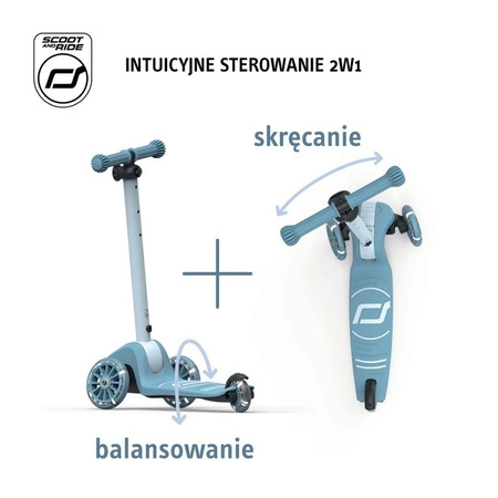 SCOOTANDRIDE Highwaykick 3S Hulajnoga z systemem sterowania 2w1 i kółkami LED składana 3+ Steel