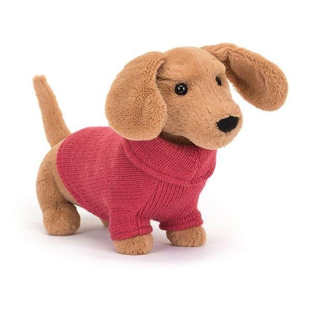 JellyCat - Piesek Jamnik w Sweterku Różowym 14 cm