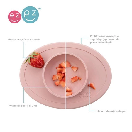 EZPZ Komplet pierwszych naczyń silikonowych First Foods Set pastelowy róż + kubeczek Tiny Cup GRATIS pastelowy róż