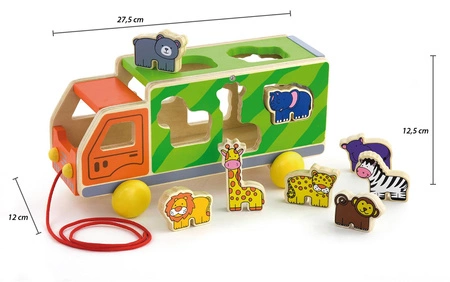 VIGA Drewniany samochód ze zwierzątkami Sorter kształtów Montessori