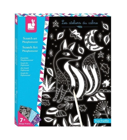 Zestaw kreatywny Do zdrapywania Karty świecące w ciemności Nocny świat 7+, Janod