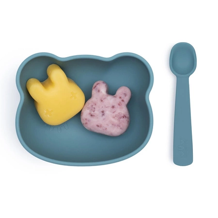 Silikonowa miseczka z przyssawką i pokrywką Miś We Might Be Tiny - Blue Dusk