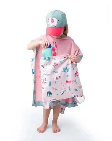 FlapJack Ręcznik Plecak Plażowy dla Dzieci 2w1 Różowe Zoo