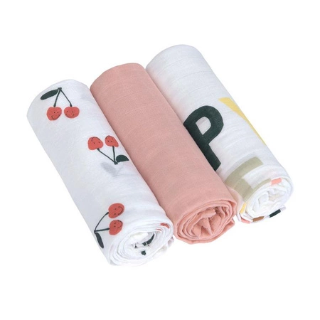 Lassig Bambusowy otulacz kocyk 80x80cm zestaw 3 szt. Happy Fruits Cherry