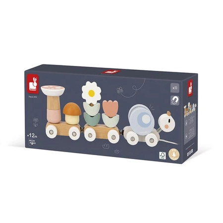 Janod Magnetyczny pociąg z klockami i grzechotką do ciągnięcia Ślimak Sweet Cocoon 12m+