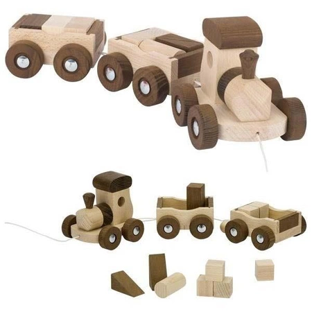 Drewniany pociąg z klockami Amsterdam expres 55921-goki, zabawka na sznurku