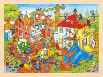 Na placu budowy - puzzle drewniane, 96 el., goki - puzzle dla dzieci