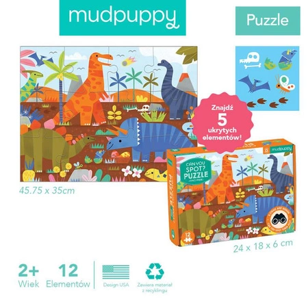 Mudpuppy Puzzle obserwacyjne Park dinozaurów 12 elementów 2+