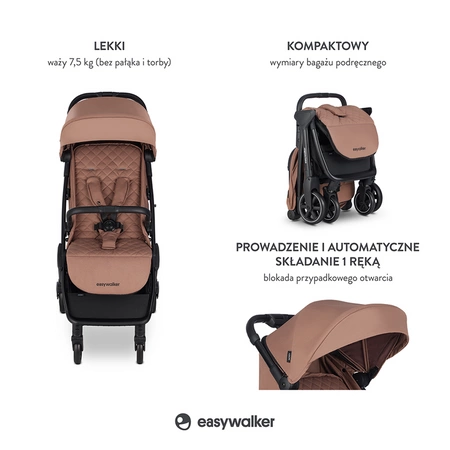 Easywalker Jackey Kompaktowy, samoskładający się wózek spacerowy z torbą transportową Pecan Brown