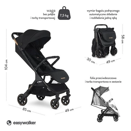Easywalker Jackey Special Edition Kompaktowy, samoskładający się wózek spacerowy z torbą transportową Gold