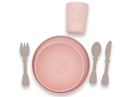 Komplet naczyń dla dzieci z Bioplastiku Różowy BAMBOOM