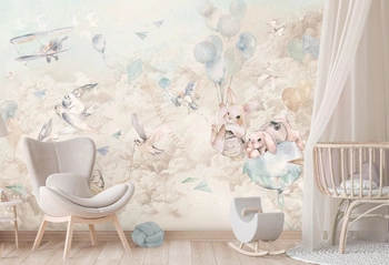 DREAM Baby Mint - Tapeta W Chmury I Zwierzątka Malumi