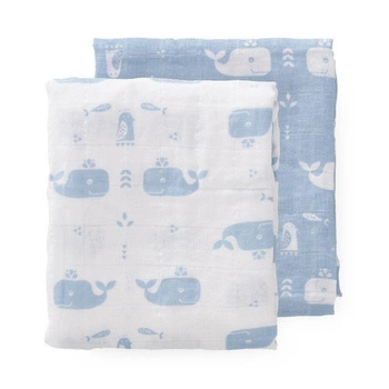 Fresk Pieluszki muślinowe zestaw 2 szt. 70 x 60 cm Wieloryb Blue fog