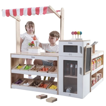 VIGA Drewniany Zestaw Stragan Sklep Supermarket XXL