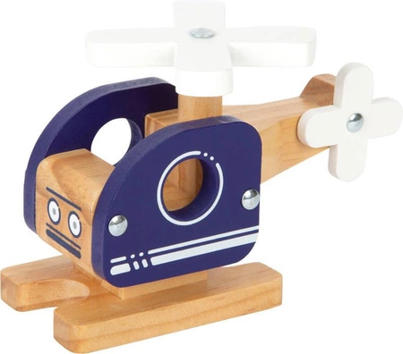 Drewniany granatowy helikopter 12287-Small Foot, samoloty dla dzieci