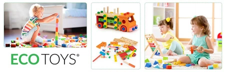 Drewniane klocki konstrukcyjne edukacyjne + narzedzia Ecotoys