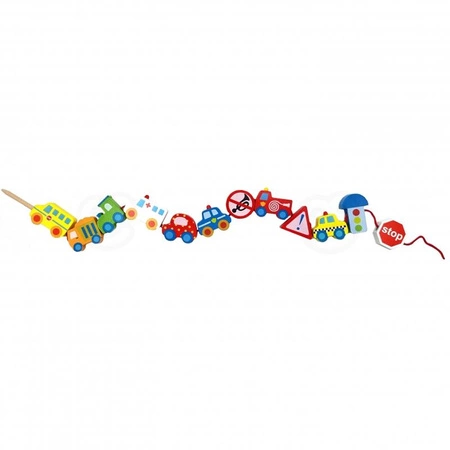 WOOPIE GREEN Drewniane Klocki do Nawlekania Pojazdy Samochody 13 el.