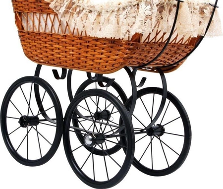 Wiklinowy wózek dla lalek, koronkowa budka, small foot design