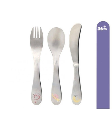 Zestaw sztućców ze stali nierdzewnej, 3 szt., różowe, Kiokids