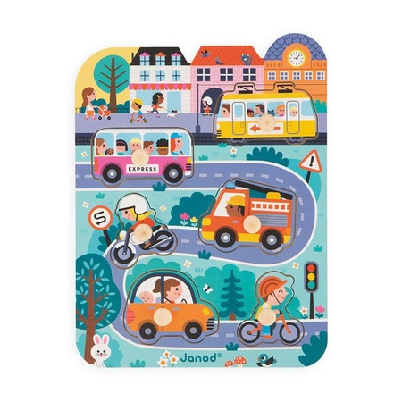 Puzzle drewniane W mieście 6 elementów, 18 m+, Janod