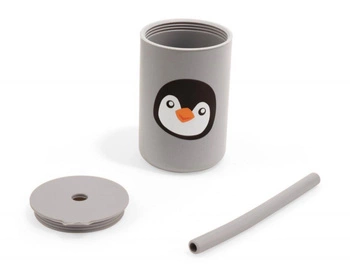 Kubek silikonowy szary ze słomką i pokrywką