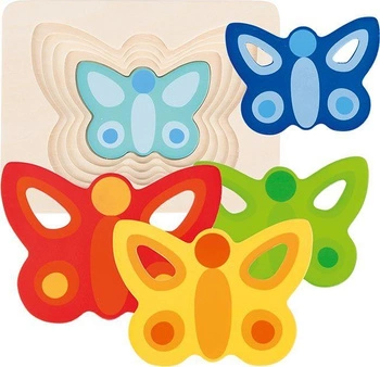 Układanka drewniana, Barwne Motylki, 57486-Goki, puzzle warstwowe