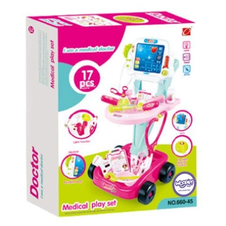 WOOPIE Wózek Małego Lekarza Różowy Zestaw Lekarski Dla Dzieci 17 akc