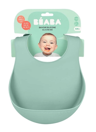 Beaba Śliniak silikonowy z kieszonką sage green