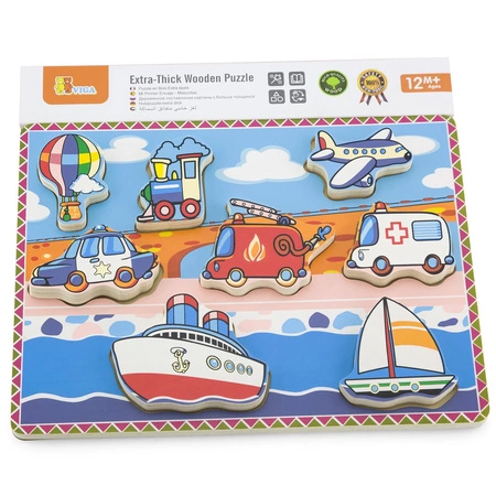 VIGA Grube Puzzle Pojazdy Dopasuj Kształty