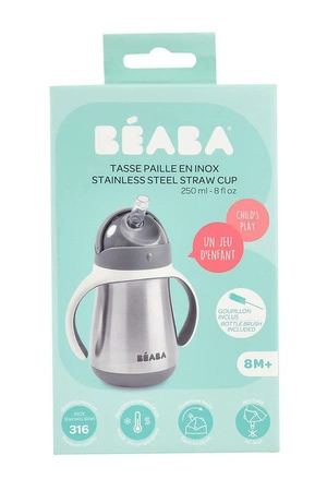 Beaba Bidon niekapek ze słomką termiczny 250 ml Mineral grey