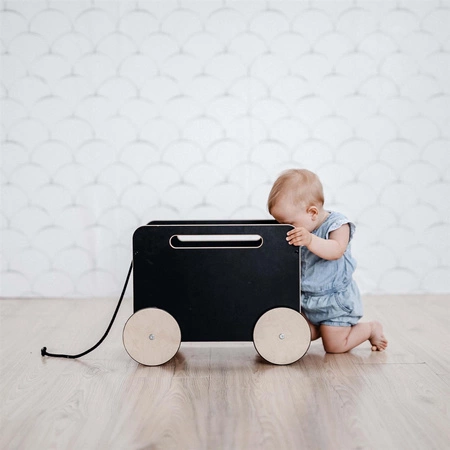 ooh noo Drewniana skrzynia na kółkach czarna