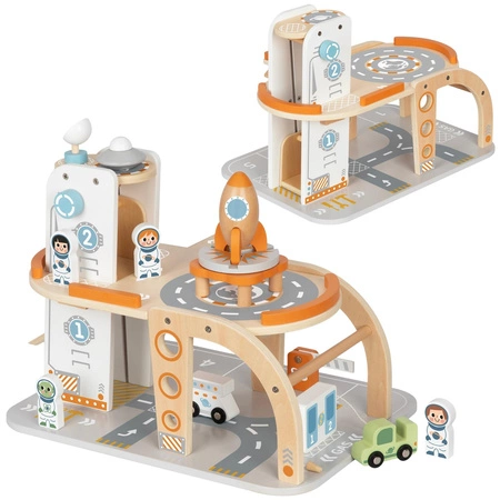 TOOKY TOY Drewniany Kosmiczny Parking Stacja Kosmiczna