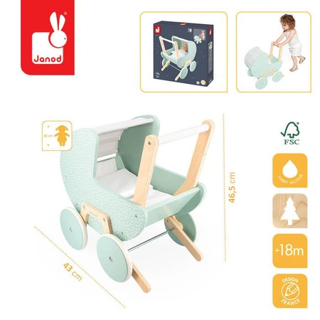Drewniany wózek dla lalek Zen 18 m+, Janod