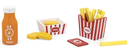 VIGA Drewniany Zestaw Fast Food Sok Frytki Nuggetsy ketchup