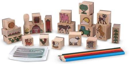 Zestaw drewnianych pieczątek Farma 18592-Melissa & Doug, stempelki