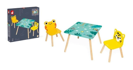 Zestaw drewnianych mebelków stolik i 2 krzesła Tropik 3+, Janod