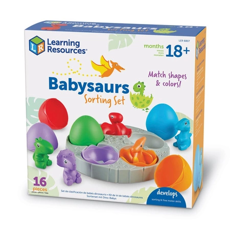 Sorter, Małe Dinozaury, Zestaw do Nauki Kolorów i Dopasowywania Kształtów, 16 szt.