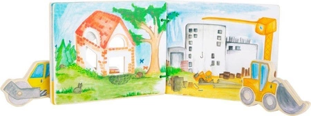 Drewniana książka dla dzieci z figurkami Na budowie 12039-Small Foot, zabawki edukacyjne