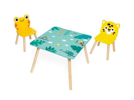 Zestaw drewnianych mebelków stolik i 2 krzesła Tropik 3+, Janod