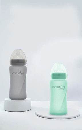 Szklana butelka ze smoczkiem M, 240 ml, szara, Everyday Baby