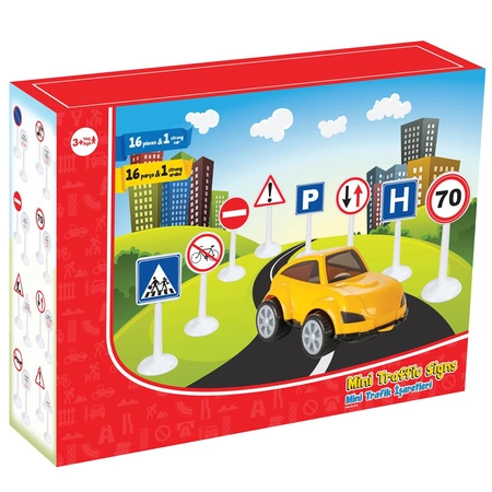 WOOPIE Zestaw Edukacyjny Mini Znaków Drogowych 16 el. + Samochodzik