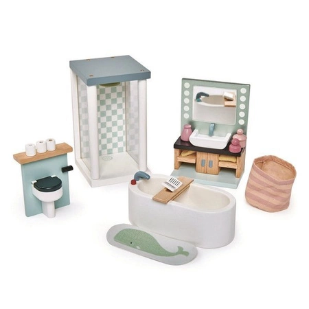 Zestaw drewniane meble do domku dla lalek - łazienka + kuchnia, Tender Leaf Toys