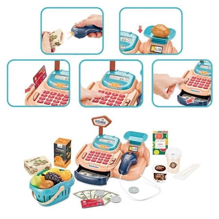 WOOPIE Kasa Sklepowa Koszyk na Zakupy Światło Dźwięk + 24 akc