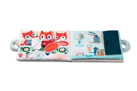 LILLIPUTIENS Miękka książeczka aktywizująca z mini - przytulanką „Dzień dobry, mały lisku” 18 m+