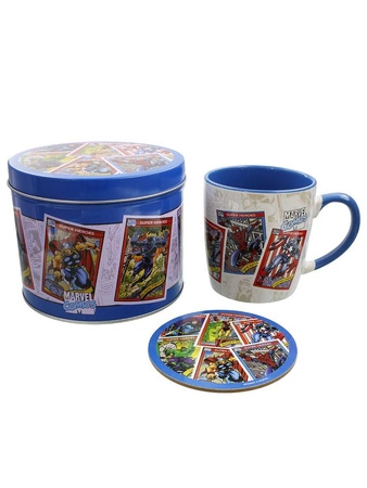 MARVEL RETRO (COLLECTORS CARDS) MUG TIN SET: mug, coaster / Zestaw prezentowy Marvel Retro: filiżanka plus podkładka w ozdobnej puszce