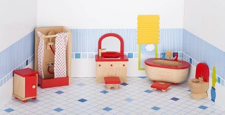 Meble dla lalek, łazienka czerwona, goki