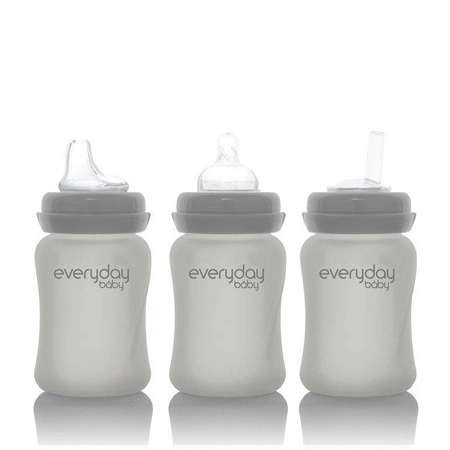 Szklana butelka ze smoczkiem S, 150 ml, szara, Everyday Baby