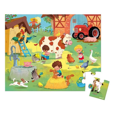 Puzzle w walizce Dzień na farmie 24 elementy 3+ Made in France, Janod