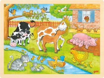 Puzzle drewniane Wiejskie zwierzaki 57745-Goki, układanki dla dzieci