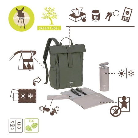 Lassig Green Label Plecak dla mam z akcesoriami Rolltop Up Backpack olive